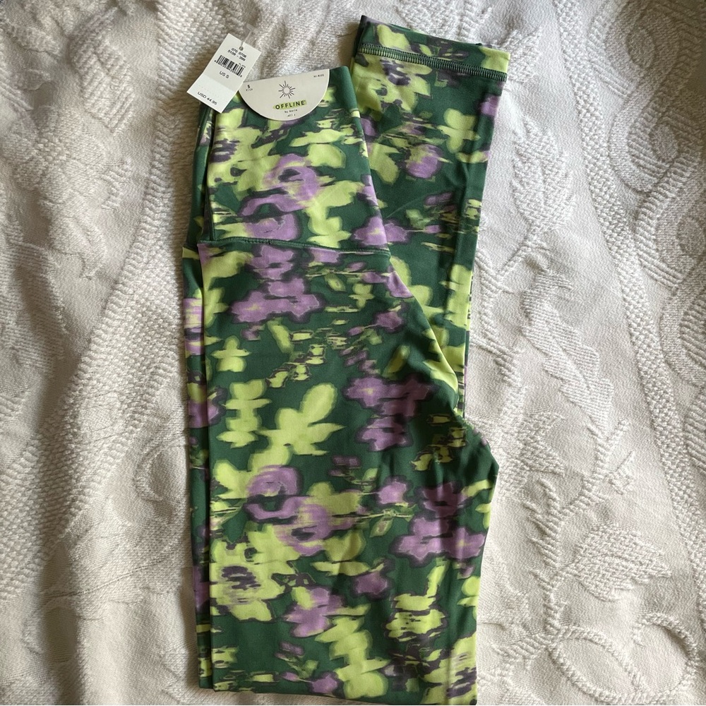 Aerie Green and Purple Patterned Leggings